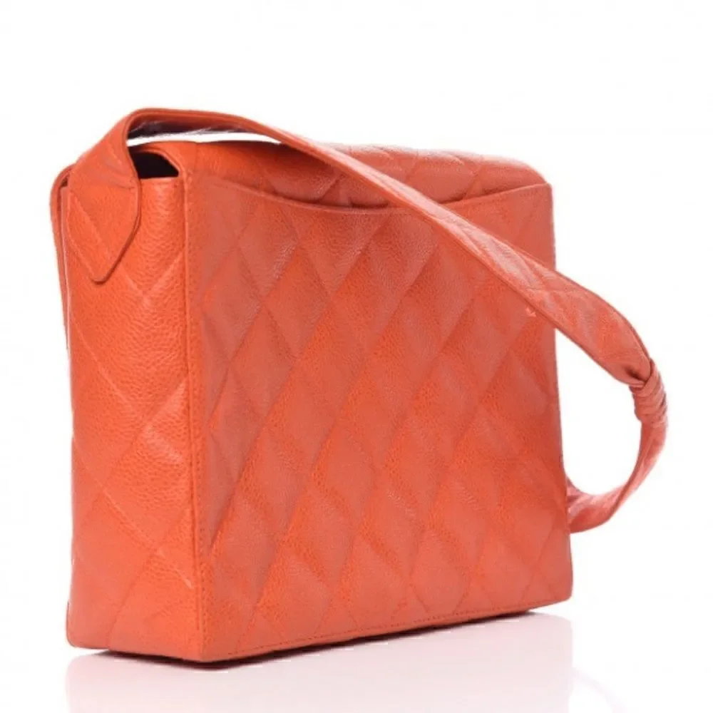 CHANEL Caviar Quilted Shoulder Bag Orange